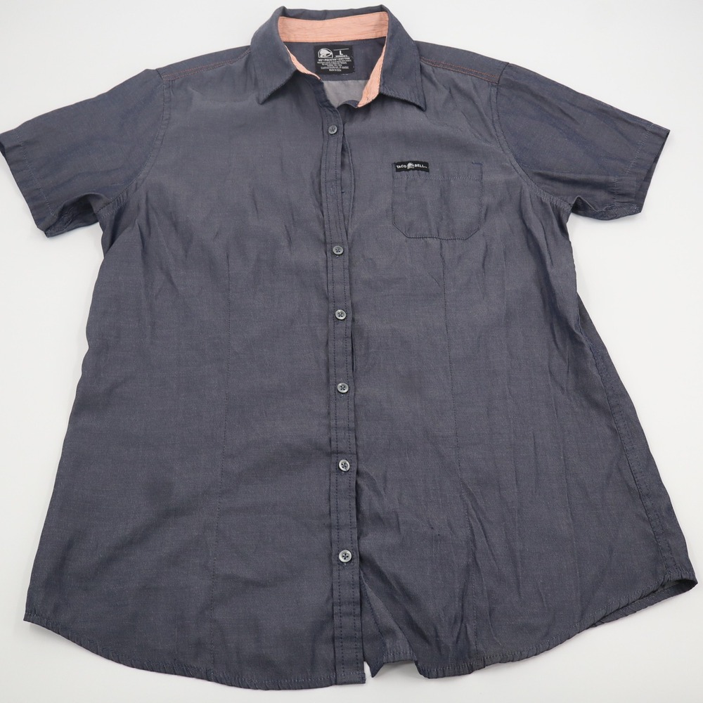 Taco Bell Womens Large‎ Navy Blue Short Sleeve Button Down Uniform Shirt A1543